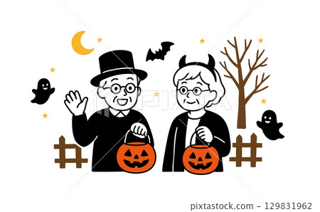 Senior couple enjoying Halloween event 129831962