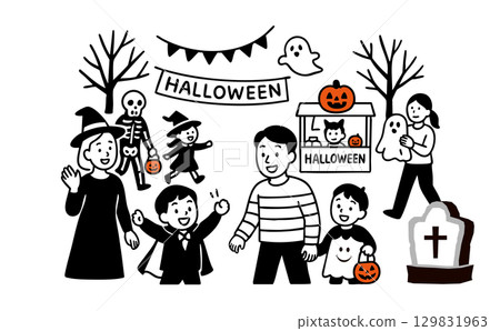 Family enjoying Halloween event 129831963