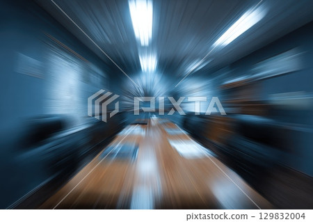 Dynamic Office Meeting Room with Fast-Paced Movement and Glass Elements in Professional Setting 129832004