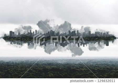 Urban skyline merging into lush greenery, a breathtaking timelapse of nature and city contrast 129832011