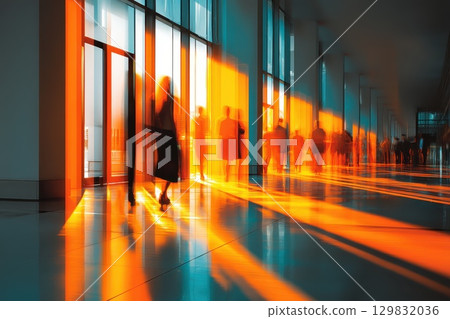 Bright Futuristic Corridor with Shadows and Dynamic Light Play Bright Futuristic Corridor with Shadows and Dynamic Light Play 129832036
