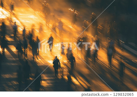 Expansive Urban Crosswalk Scene with Motion Blur and Dynamic Light Effects 129832065