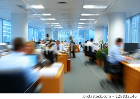 Dynamic Interaction of Business Professionals in Motion within Modern Office Environment 129832146