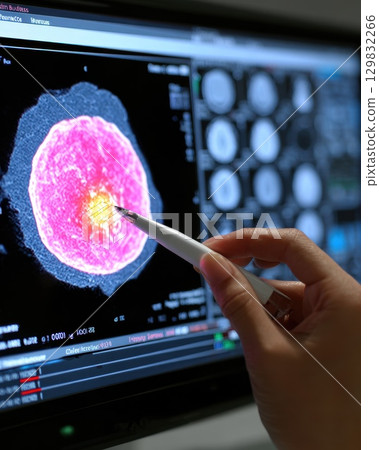 Detailed Medical Imaging Scan Showing Highlighted Tumor Area 129832266