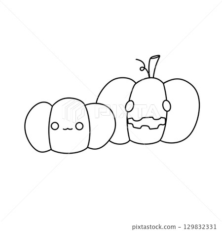 Two pumpkins with one of them having a face Two pumpkins with one of them having a face 129832331