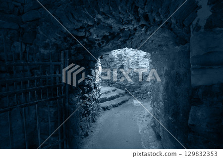 Old cold stone underground cellar Old cold stone underground cellar 129832353
