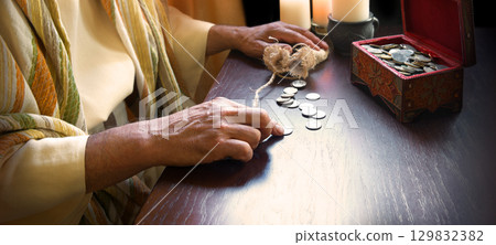Man collect old silver coins Man collect old silver coins 129832382