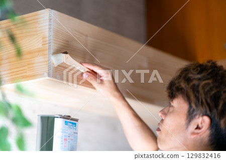 Renovation, DIY, Interior Construction, Dinoc Sheet, Printed Decorative Film Installation, Primer Treatment 129832416