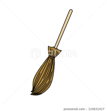 A broomstick with a brown handle and a brown straw A broomstick with a brown handle and a brown straw 129832427
