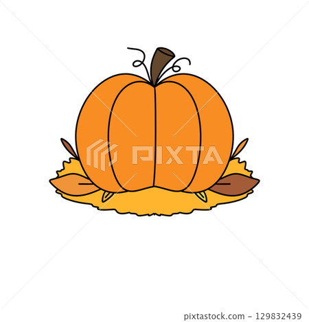A cartoon pumpkin with a stem and leaf on top A cartoon pumpkin with a stem and leaf on top 129832439