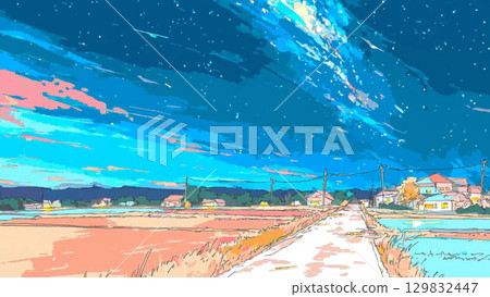 Countryside sunset background, illustration, stylish, material, for YouTube, blog, thumbnail 129832447