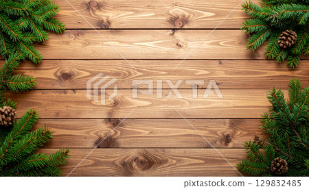 Brown wooden board background material winter frame 129832485