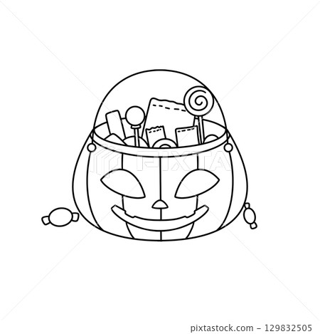 A black and white drawing of a pumpkin with a smiley face on it 129832505