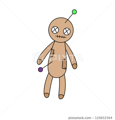 A creepy looking doll with a needle and thread in its hand 129832564