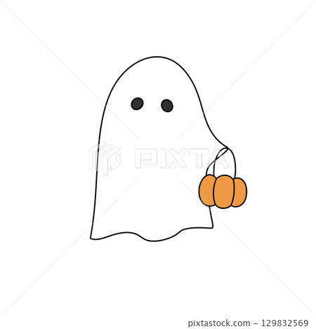 A ghost holding a pumpkin and two pumpkins in its hand A ghost holding a pumpkin and two pumpkins in its hand 129832569