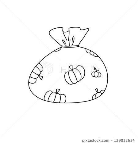 A bag with a white background and a black and orange design of pumpkins A bag with a white background and a black and orange design of pumpkins 129832634
