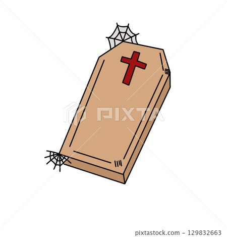 A wooden coffin with a cross and a red cross on it A wooden coffin with a cross and a red cross on it 129832663
