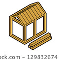 正在建造的新房在框架階段的等距圖（等距圖） 129832674