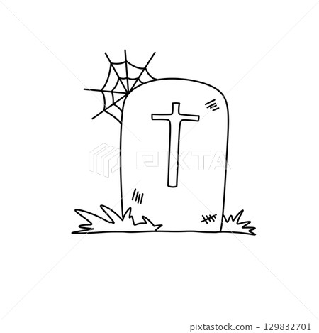 A cross is drawn on a grave marker 129832701