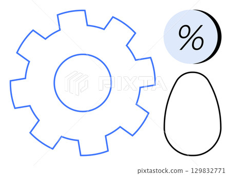 A blue gear, a light blue percentage sign, and a black outlined egg symbolize efficiency, statistical analysis, and growth potential. Ideal for business, engineering, education, agriculture A blue gear, a light blue percentage sign, and a black outlined egg symbolize efficiency, statistical analysis, and growth potential. Ideal for business, engineering, education, agriculture 129832771