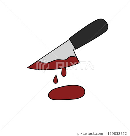 A cartoon image of a knife with red blood dripping from it 129832852