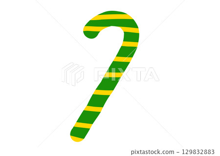 綠色和黃色條紋拐杖糖插圖 129832883