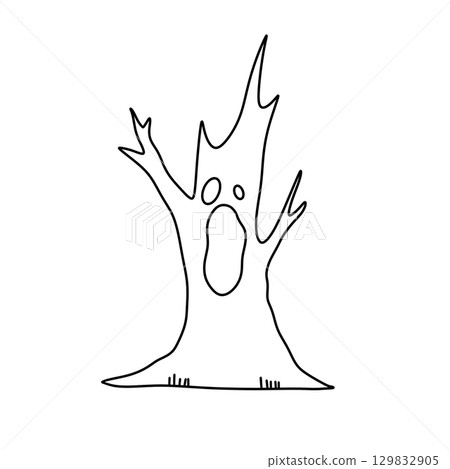 A tree with a mouth open and a scary look on its face 129832905