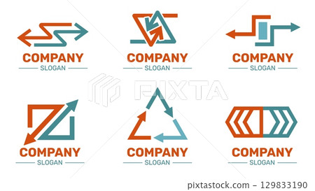 Arrow switch logos. Exchange icons emblems, transfer business company name, slogan templates, traffic or return money service, logotype simple design, recycle symbol, qualitative vector set 129833190