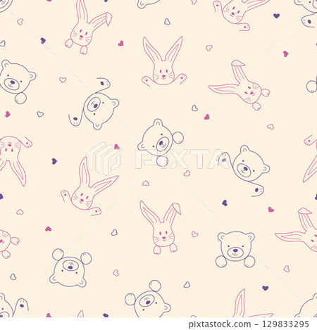 Seamless pattern of cute bears and bunnies. Vector illustration of cartoon animals. Background for kids wear, nursery Seamless pattern of cute bears and bunnies. Vector illustration of cartoon animals. Background for kids wear, nursery 129833295
