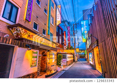 東京都市風景在日本旅館街道等看法在Uguisudani駐地前面 129833343