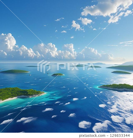 Beautiful sea, sky and islands seen from above 129833344