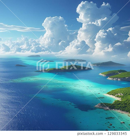 Beautiful sea, sky and islands seen from above 129833345