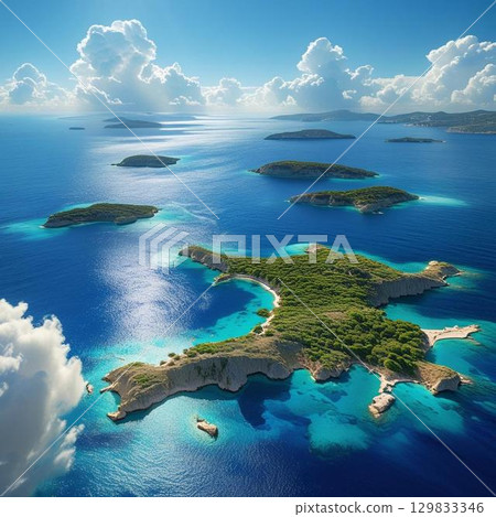 Beautiful sea, sky and islands seen from above Beautiful sea, sky and islands seen from above 129833346