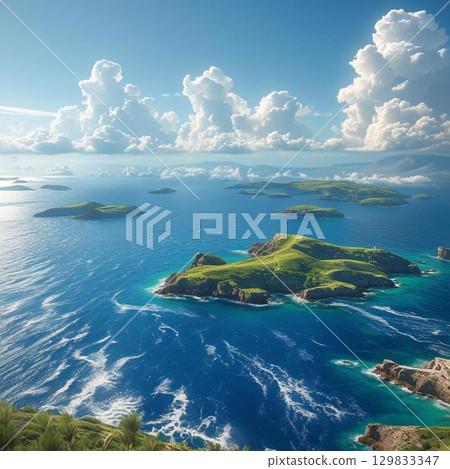 Beautiful sea, sky and islands seen from above 129833347