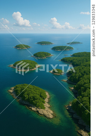 Beautiful sea, sky and islands seen from above 129833348