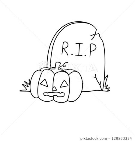 A pumpkin and a gravestone with the word RIP on it A pumpkin and a gravestone with the word RIP on it 129833354