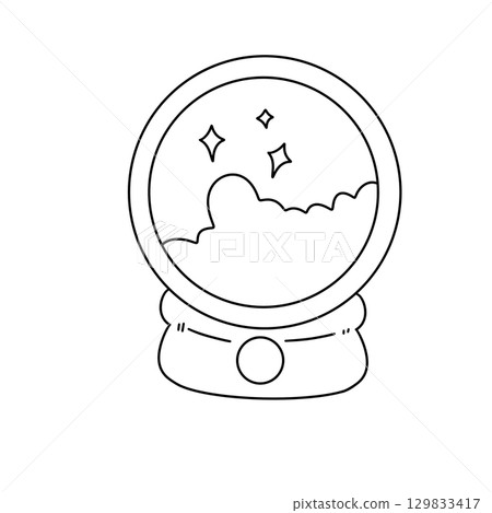 A white drawing of a glass globe with stars on it A white drawing of a glass globe with stars on it 129833417