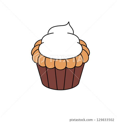 A cupcake with a white frosting and orange sprinkles 129833502