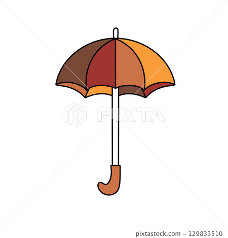 A cartoon umbrella with a white handle and orange and brown colors A cartoon umbrella with a white handle and orange and brown colors 129833510