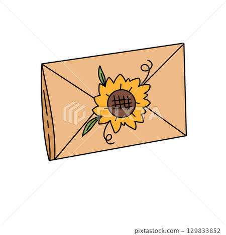 A yellow envelope with a sunflower on it A yellow envelope with a sunflower on it 129833852