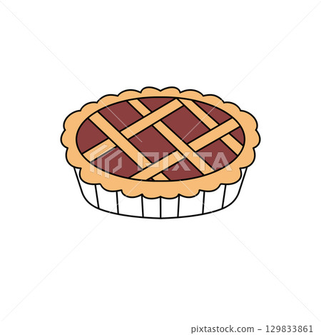 A pie with a lattice crust and a red filling 129833861