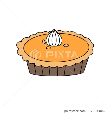A cartoon drawing of a pumpkin pie with whipped cream on top A cartoon drawing of a pumpkin pie with whipped cream on top 129833862