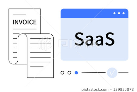 SaaS interface window with INVOICE and receipt documents adjacent, highlighting software service theme. Ideal for finance, business solutions, automation, digital transformation, accounting SaaS interface window with INVOICE and receipt documents adjacent, highlighting software service theme. Ideal for finance, business solutions, automation, digital transformation, accounting 129833878