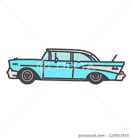 20 世紀 50 年代美國經典車插圖：綠松石藍色復古車定制 129833958