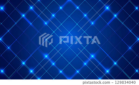 Glowing blue checkered pattern digital background 129834040