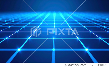 Blue glowing futuristic grid perspective background 129834065