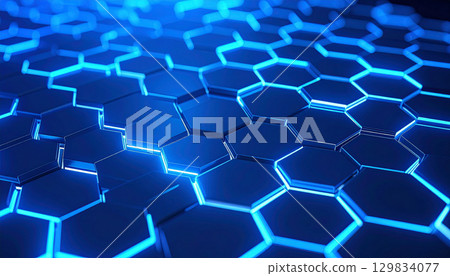 Futuristic blue hexagon grid 3D background 129834077
