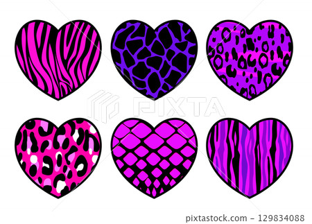 Y2k girly heart stickers with animal print Y2k girly heart stickers with animal print 129834088