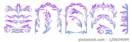 3D floral chrome frame, botanical y2k metallic border set, silver flower wedding invitation decor.  129834094