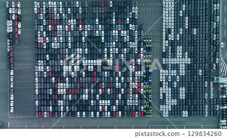 Drone aerial shot of a motor pool 129834260